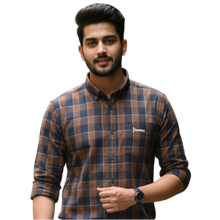 Load image into Gallery viewer, PS003 Check Long Sleeve Button Down Shirt - Brown - Pointer International