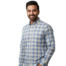 Load image into Gallery viewer, PS001 Check Long Sleeve Button Down Shirt - Blue - Pointer International 
