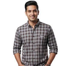 Load image into Gallery viewer, PS006 Check Long Sleeve Button Down Shirt - Chocolate - Pointer International 

