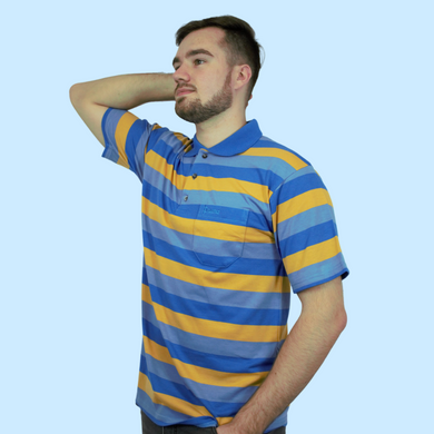 Airforce/Bubblegum/Mustard - Fine Rugby Stripe Short Sleeve Golfer - Pointer International 
